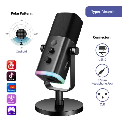 Alternative view of Настолен микрофон FIFINE AM8 Dynamic RGB XLR/USB- Black