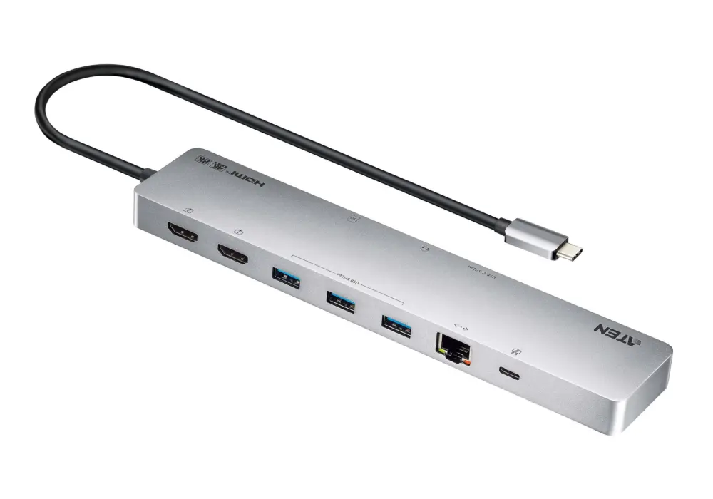ATEN Докинг 11-in-1 USB-C Multiport Dock + Power Pass-Through 2 x HDMI LAN3.5mm USB-C SD Card  microSD 3 x USB
