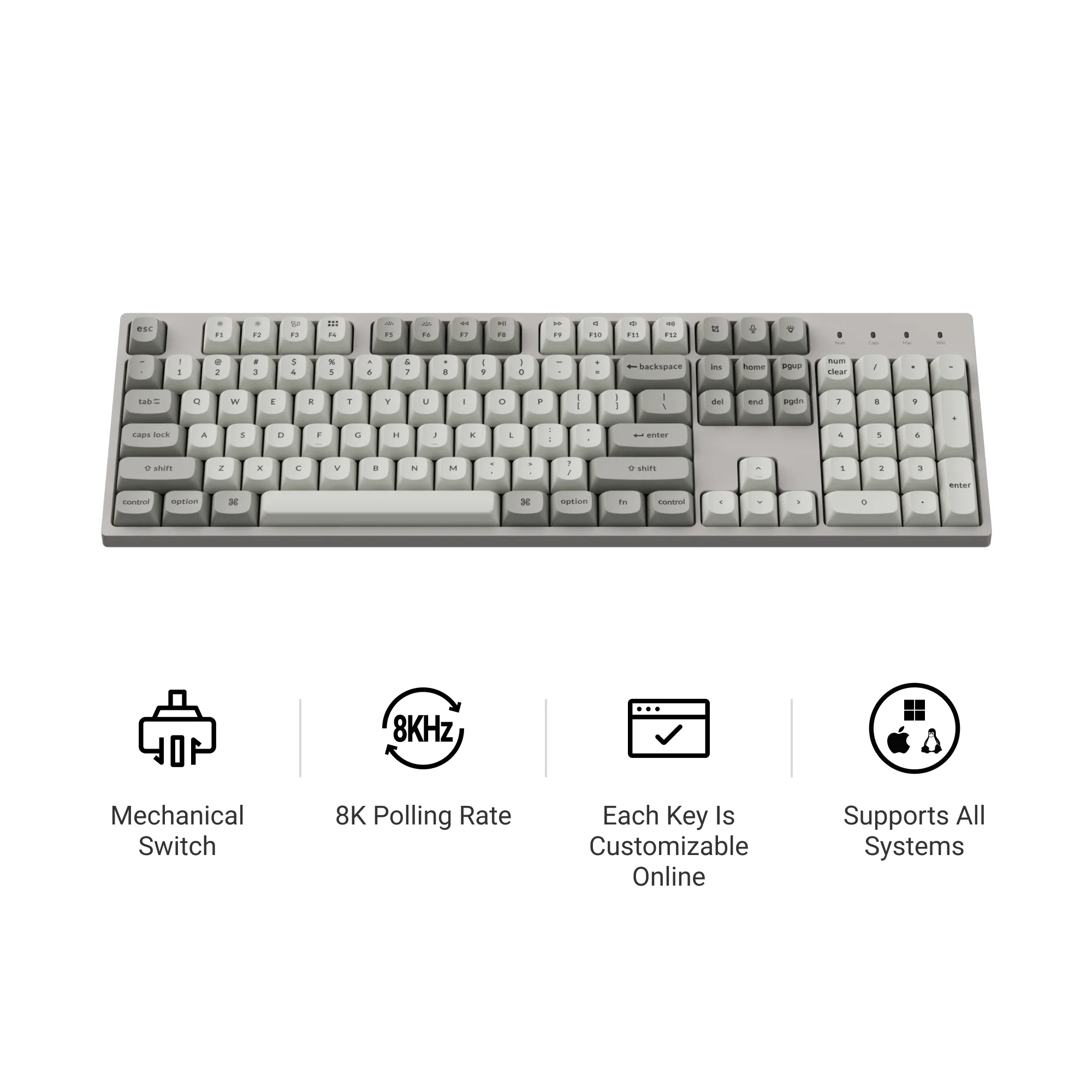 Геймърска Механична клавиатура Keychron C2 Pro 8K QMK - Super Brown Switch, Full Size - Image 5