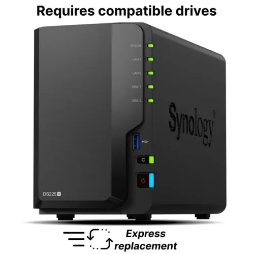 Мрежов сторидж Synology DS225+ за 2 диска Intel Celeron J4125 2GB DDR4