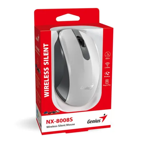 Genius безжина безшумна мишка Wireless Silent Mouse – NX-8008S White+Gray – Silent