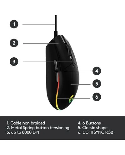 ГЕЙМЪРСКА МИШКА LOGITECH G102 LIGHTSYNC - Black - PN 910-005823 - Image 210