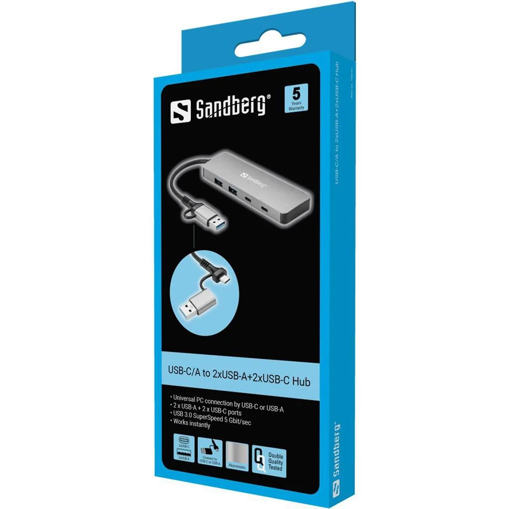 ХЪБ SANDBERG USB-C/A to 2xUSB-A+2xUSB-C - Grey - PN 136-64 - Image 108
