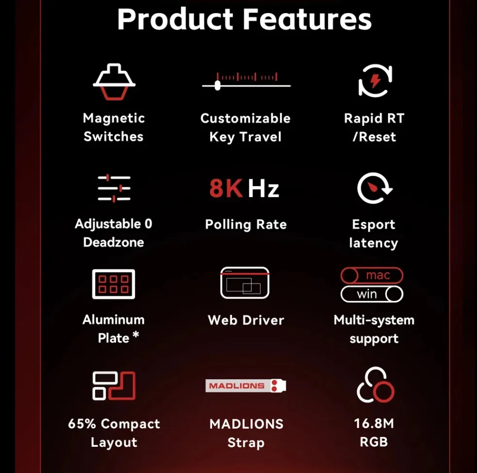 Madlions професионална геймърска механична клавиатура Professional Gaming Mechanical Keyboard MAD 60 HE Flagship V2 - 8K, Magnetic Amber Pro Switches - Black - Image 33