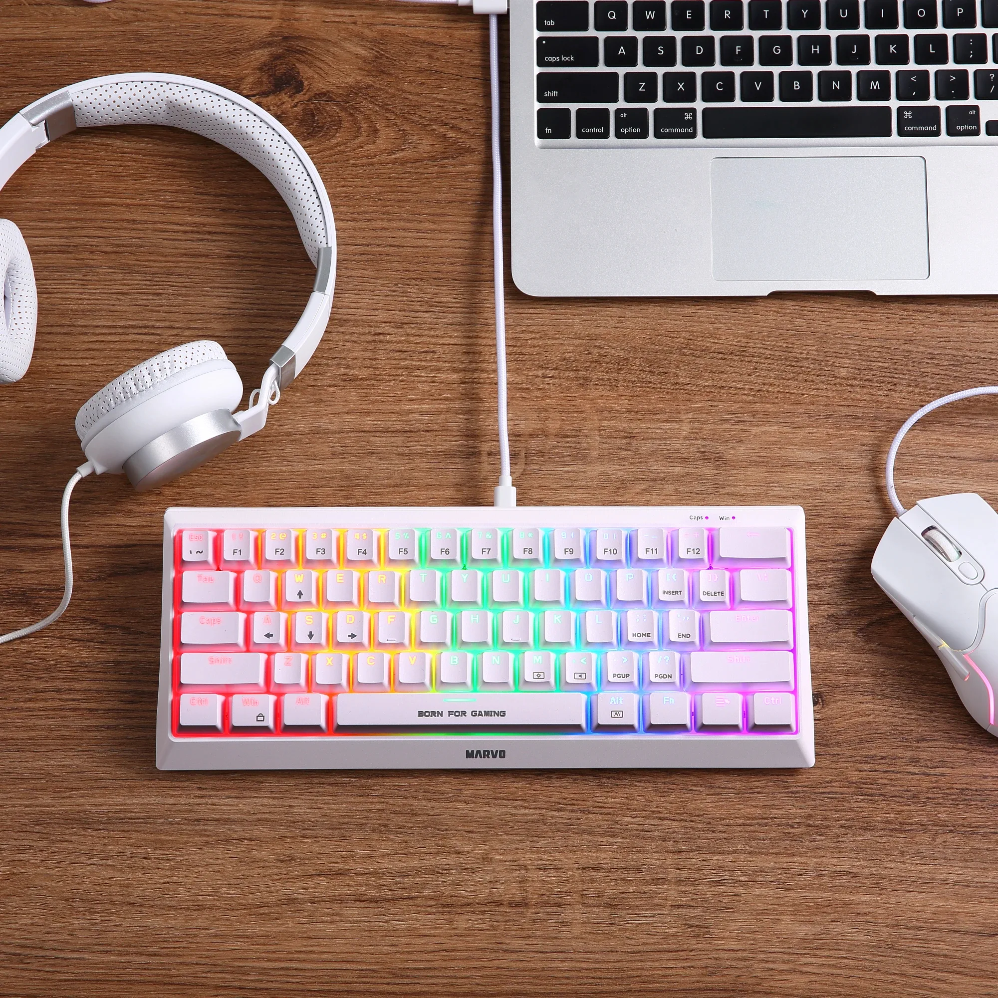 Marvo геймърска клавиатура Gaming Mechanical keyboard 61 keys TKL Hecate 61R WH - KG962G White - RED switches, RGB - Image 252