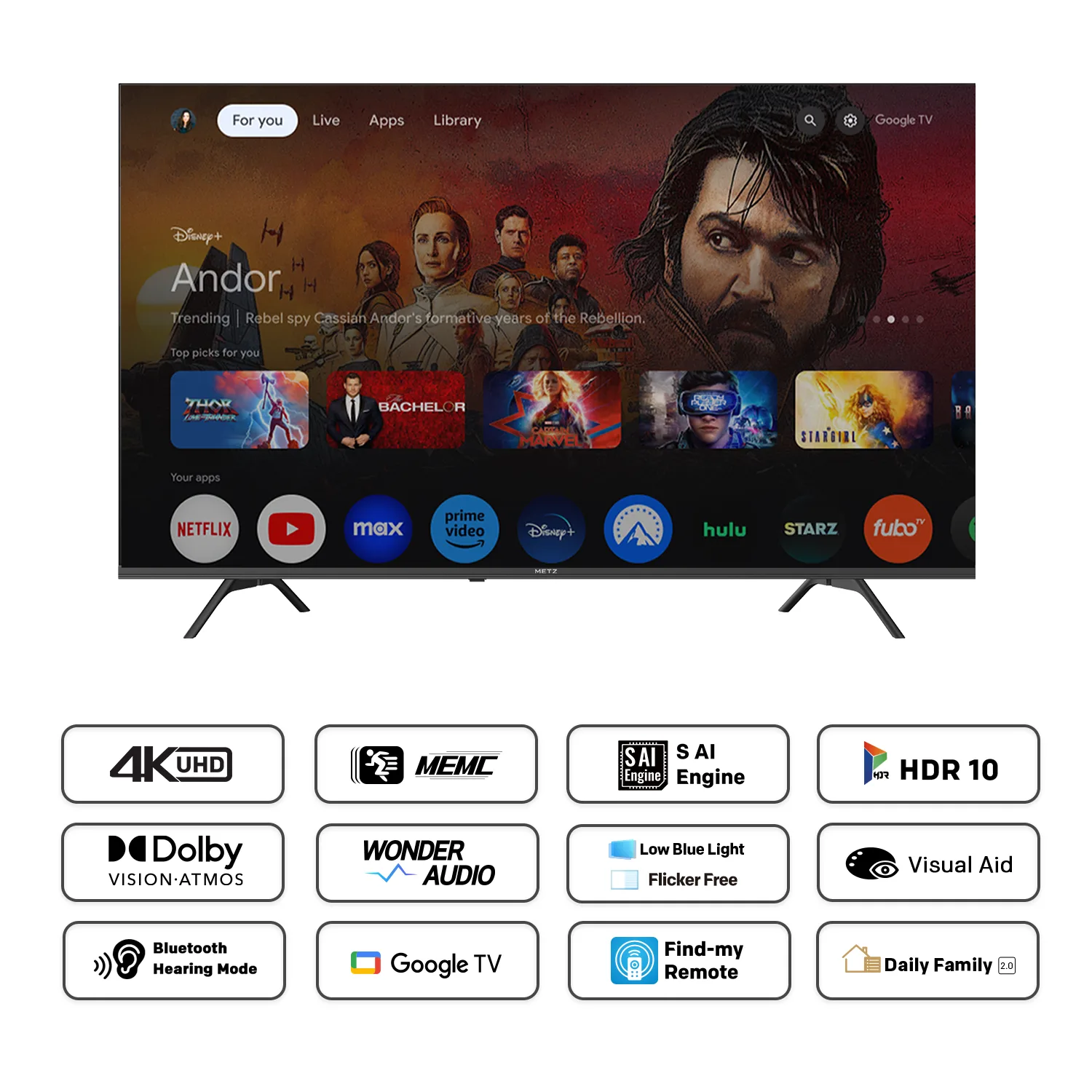 METZ Телевизор 55" UHD LED SMART TV,4K, Google TV, Frameless,2x10W - Image 3