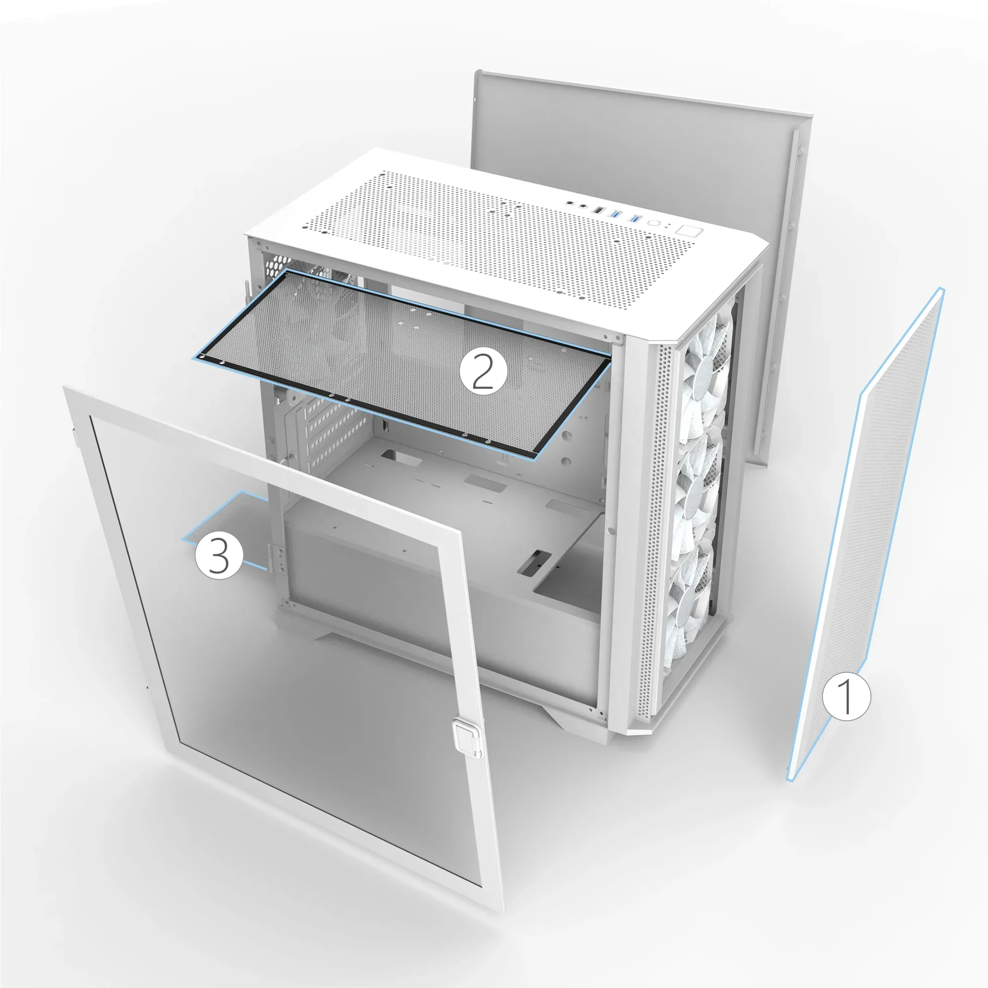 Montech кутия AIR 100 ARGB, Micro ATX Case, TG, 4x120mm ARGB Fans, White - Image 203