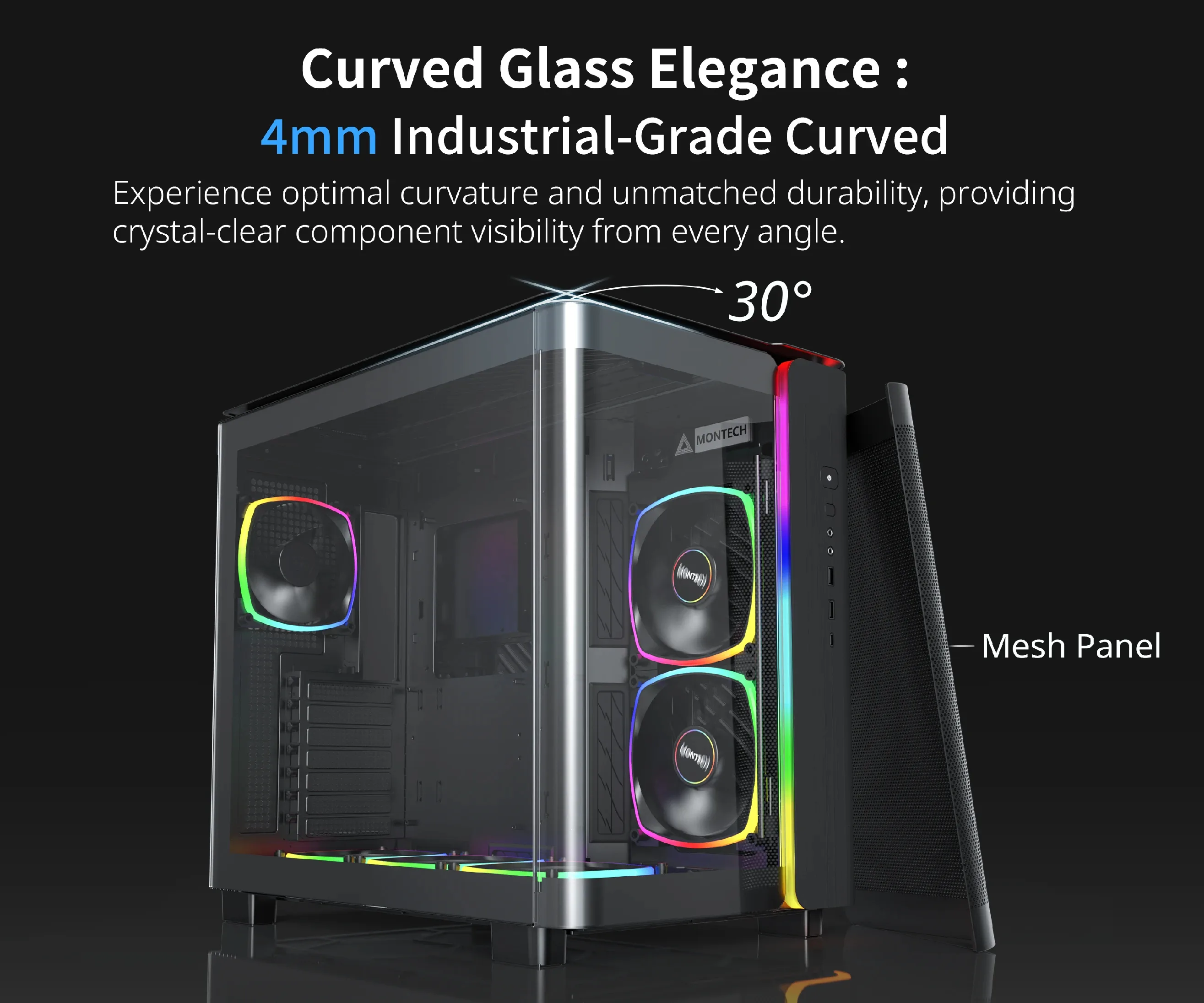Montech кутия KING 95 Pro, Dual Chamber Mid-tower Case, 6 ARGB Fans, 2 Front Panels, Black - Image 138