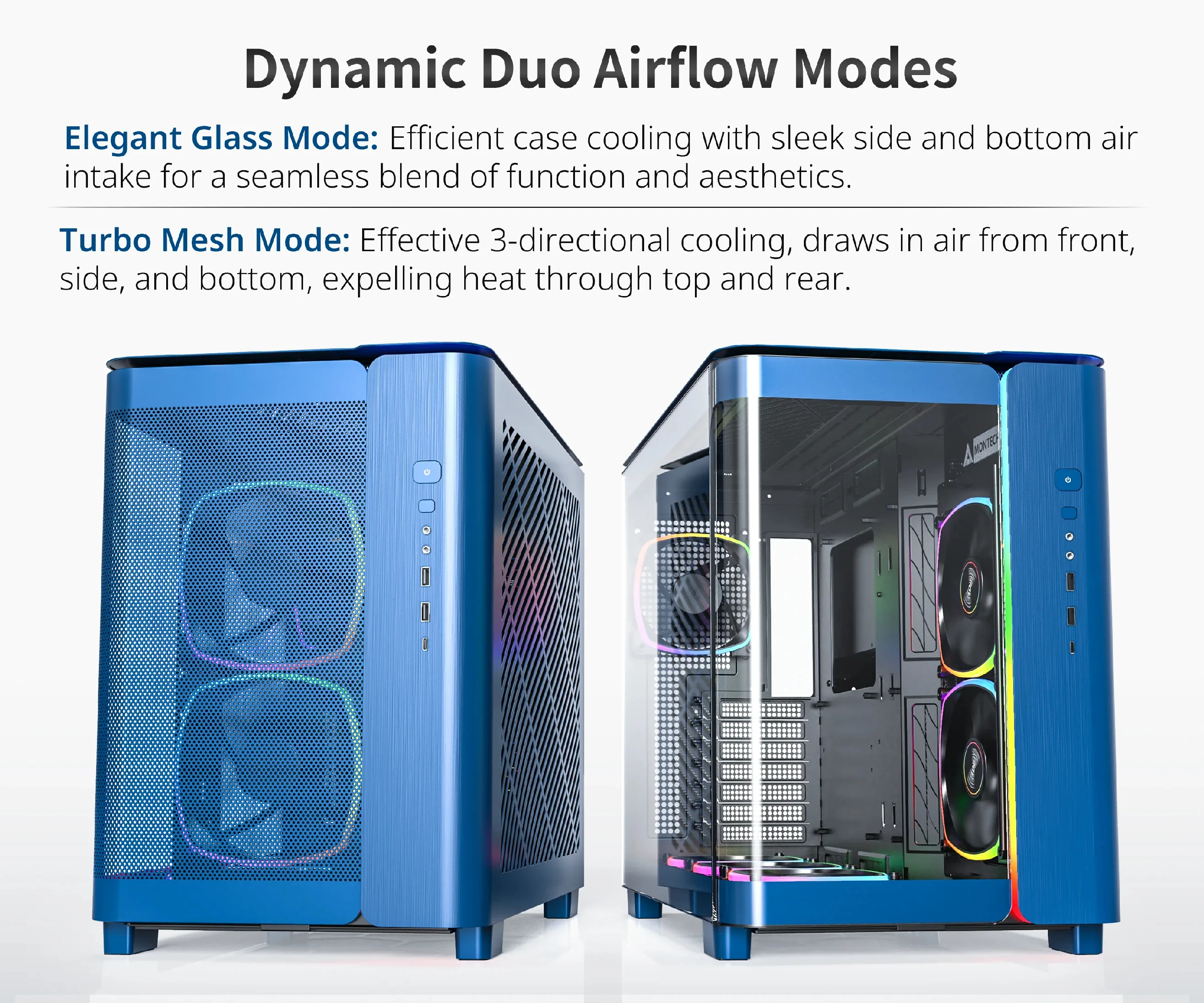 Montech кутия KING 95 Pro, Dual Chamber Mid-tower Case, 6 ARGB Fans, 2 Front Panels, Prussian Blue - Image 145