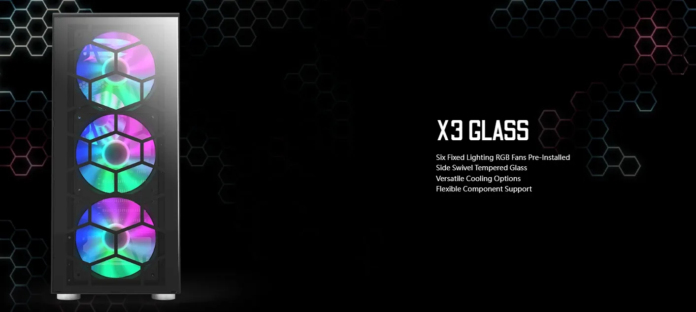 Montech кутия X3 GLASS, Mid-tower Case, TG, 6 fixed RGB Fans, Black - Image 187