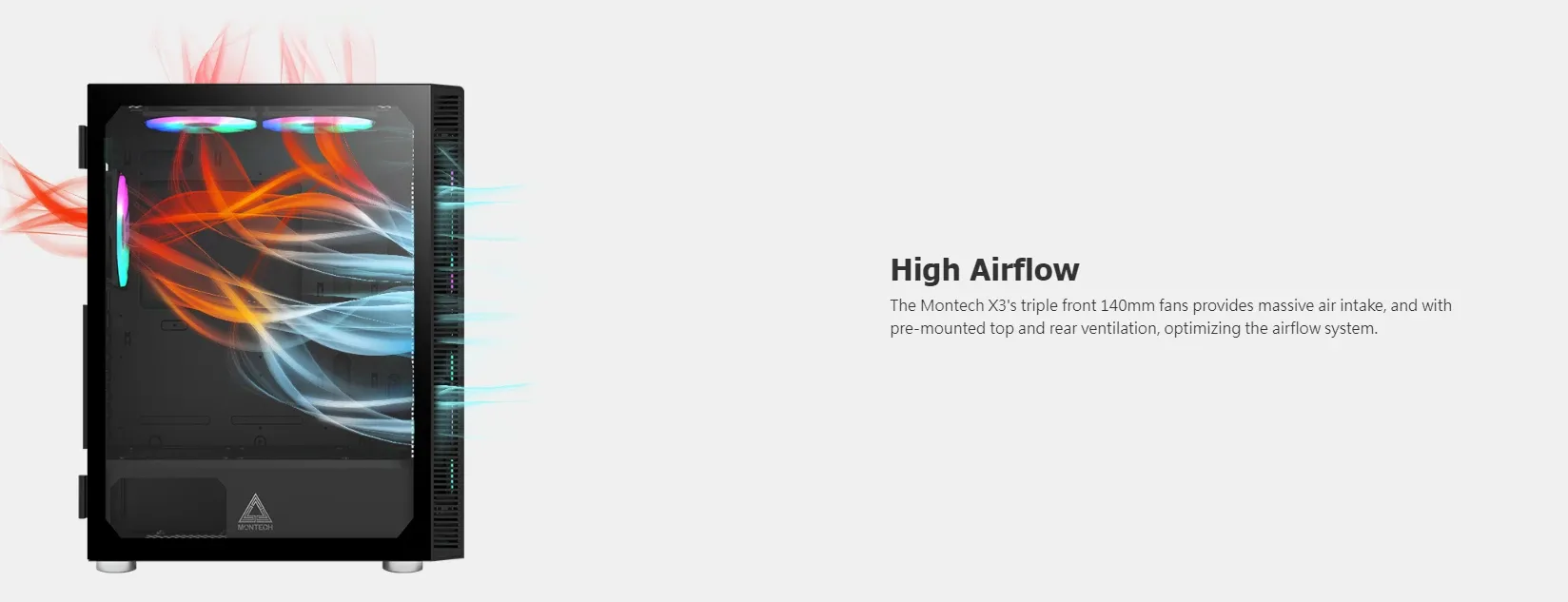 Montech кутия X3 GLASS, Mid-tower Case, TG, 6 fixed RGB Fans, Black - Image 209