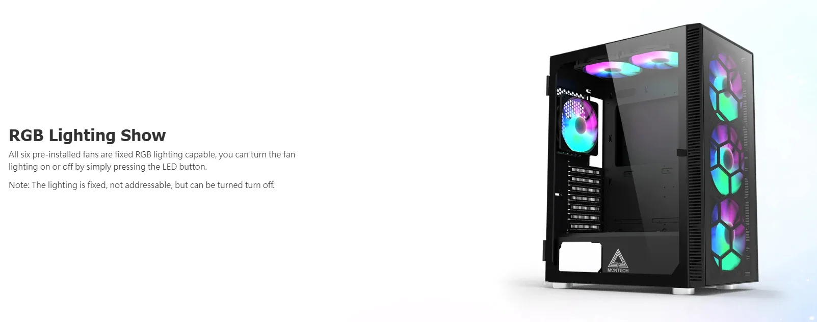 Montech кутия X3 GLASS, Mid-tower Case, TG, 6 fixed RGB Fans, Black - Image 190