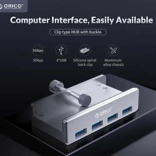 Orico хъб USB 3.0 HUB Clip Type 4 port – Aluminum – MH4PU-SV