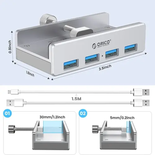 Orico хъб USB 3.0 HUB Clip Type 4 port – aux Micro-USB power input