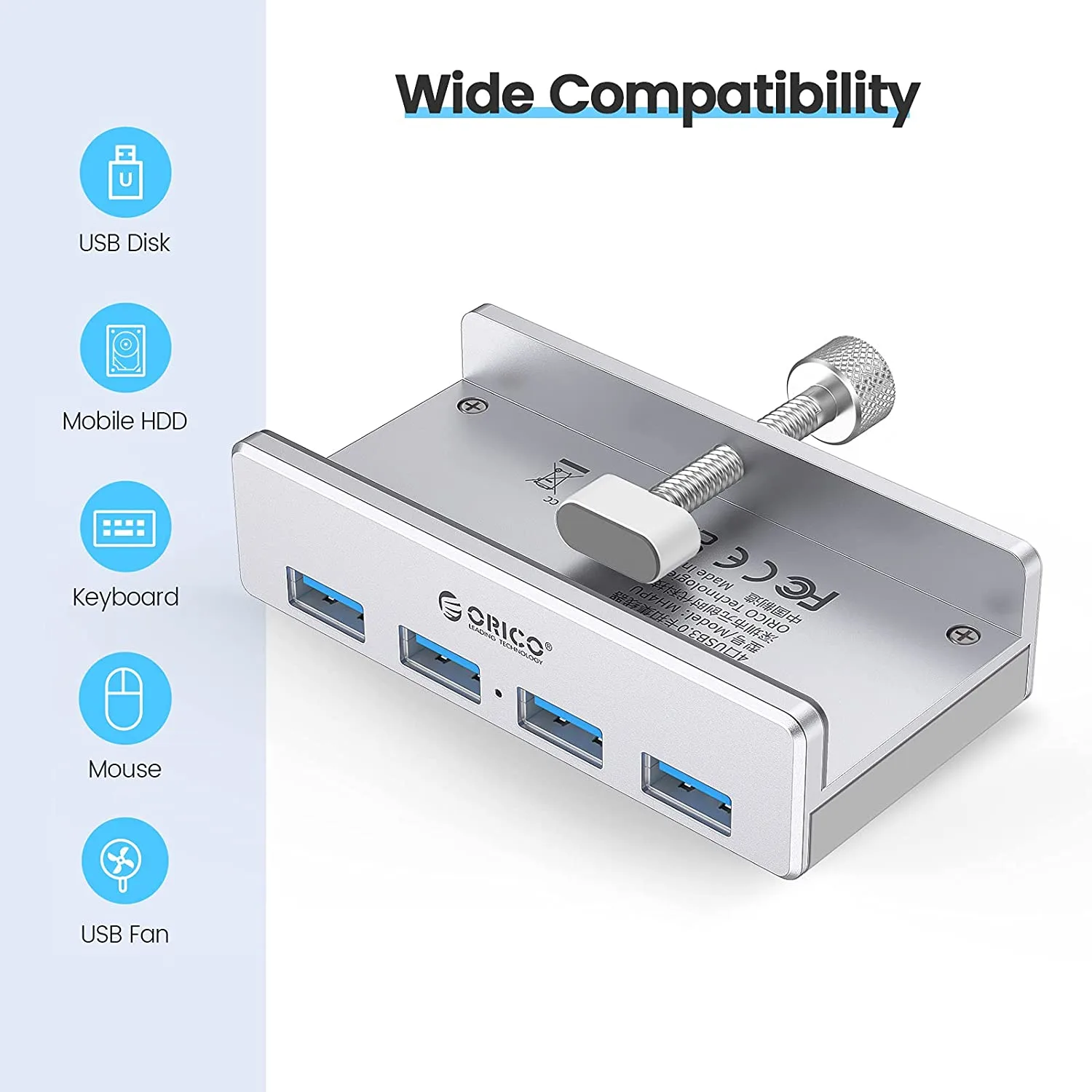 Orico хъб USB 3.0 HUB Clip Type 4 port - aux Micro-USB power input, Aluminum - MH4PU-P-SV - Image 270