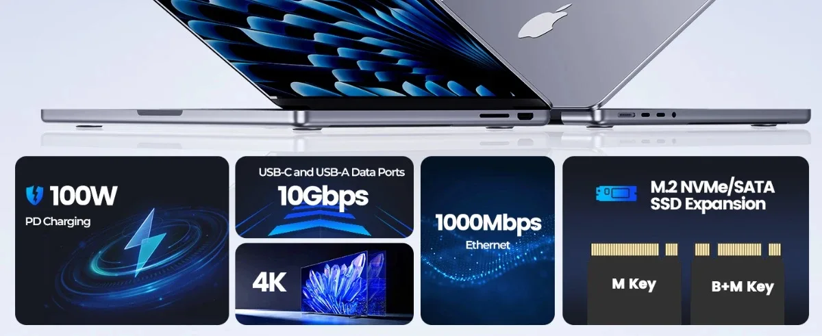 Orico докинг станция Portable Docking station M.2 SATA/NVMe - HDMI, USB3.2-A x 1, USB-C (10Gbps) x 1,USB-C (PD100W), USB2.0-A x 2, LAN - OM28PR-G2-BK - Image 208