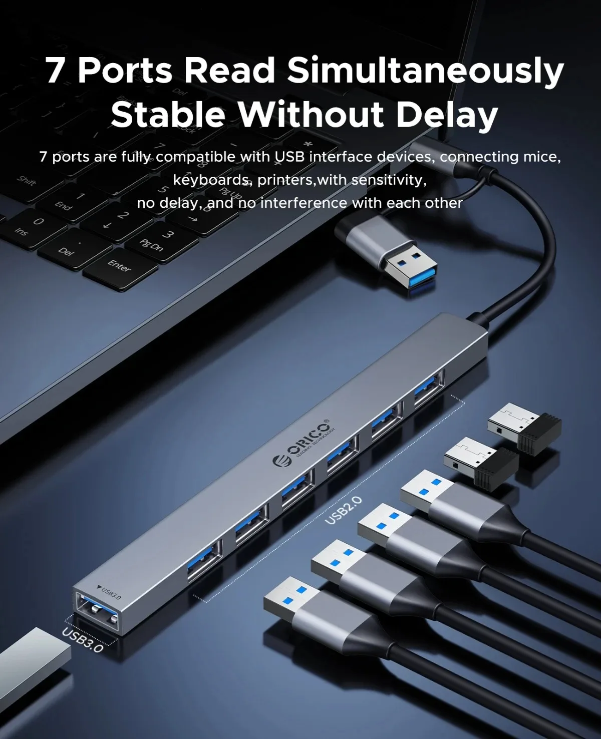 Orico хъб HUB USB-C 5 port - USB3.0 x 1, USB2.0 x 2, USB-C x 2, Aluminium - YSA4-U2-GY - Image 252