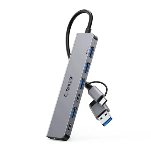 Orico хъб HUB USB-C/USB-A 7 port - USB-C x 2 USB3.0 x 1 USB2.0 x 4 Aluminium - YSA7-U3-GY
