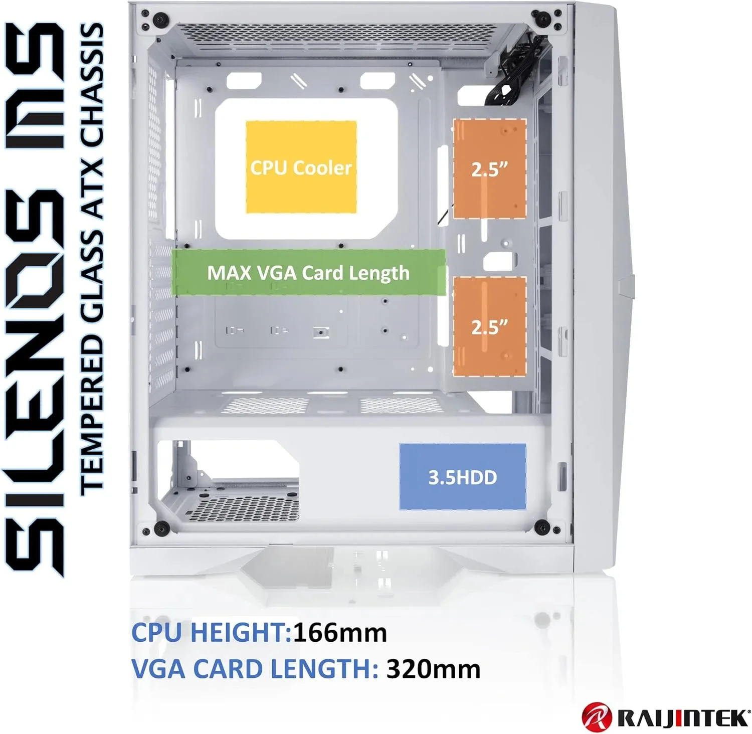 Raijintek кутия Case ATX - SILENOS MS PRO WHITE - 2 x 200 mm ARGB Fans - Image 190