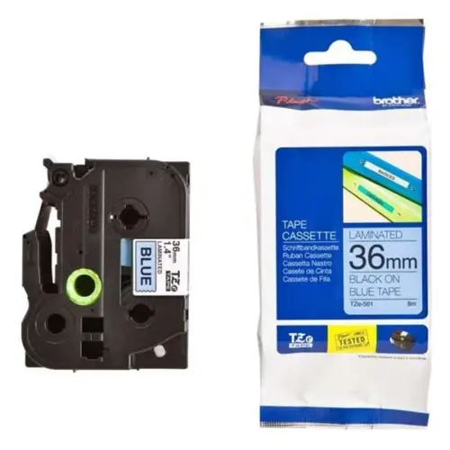 ЛЕНТА ЗА ЕТИКЕТНИ ПРИНТЕРИ BROTHER ТИП TZ - 36 mm x 8 m - BLACK ON BLUE TAPE - PN TZE561