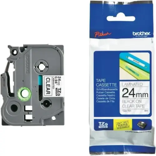 ЛЕНТА ЗА ЕТИКЕТНИ ПРИНТЕРИ BROTHER ТИП TZ - 24 mm x 800 m - BLACK ON CLEAR TAPE - PN TZE-151