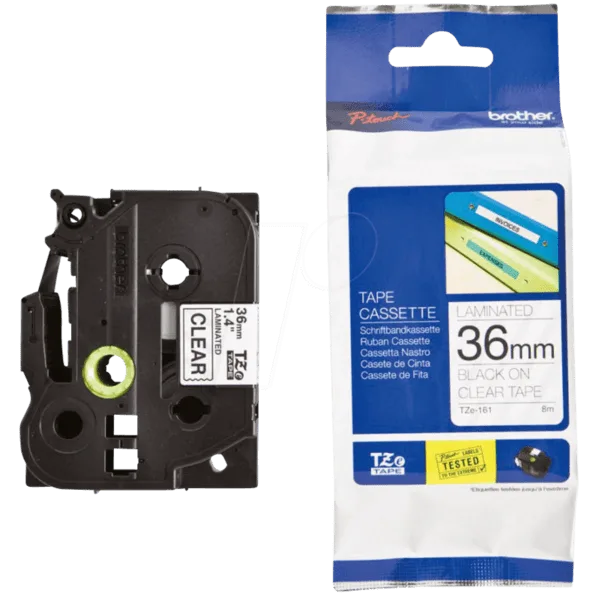 ЛЕНТА ЗА ЕТИКЕТНИ ПРИНТЕРИ BROTHER ТИП TZ - 36 mm x 800 m - BLACK ON CLEAR TAPE - PN TZE161