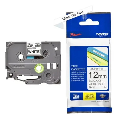 ЛЕНТА ЗА ЕТИКЕТНИ ПРИНТЕРИ BROTHER ТИП TZ - 12 mm x 800 m - BLACK ON WHITE TAPE - PN TZE231