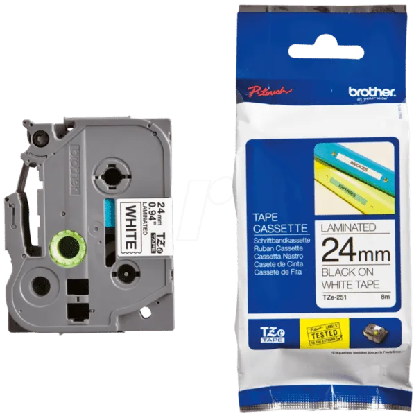 ЛЕНТА ЗА ЕТИКЕТНИ ПРИНТЕРИ BROTHER ТИП TZ - 24 mm x 800 m - BLACK ON WHITE TAPE - PN TZE251