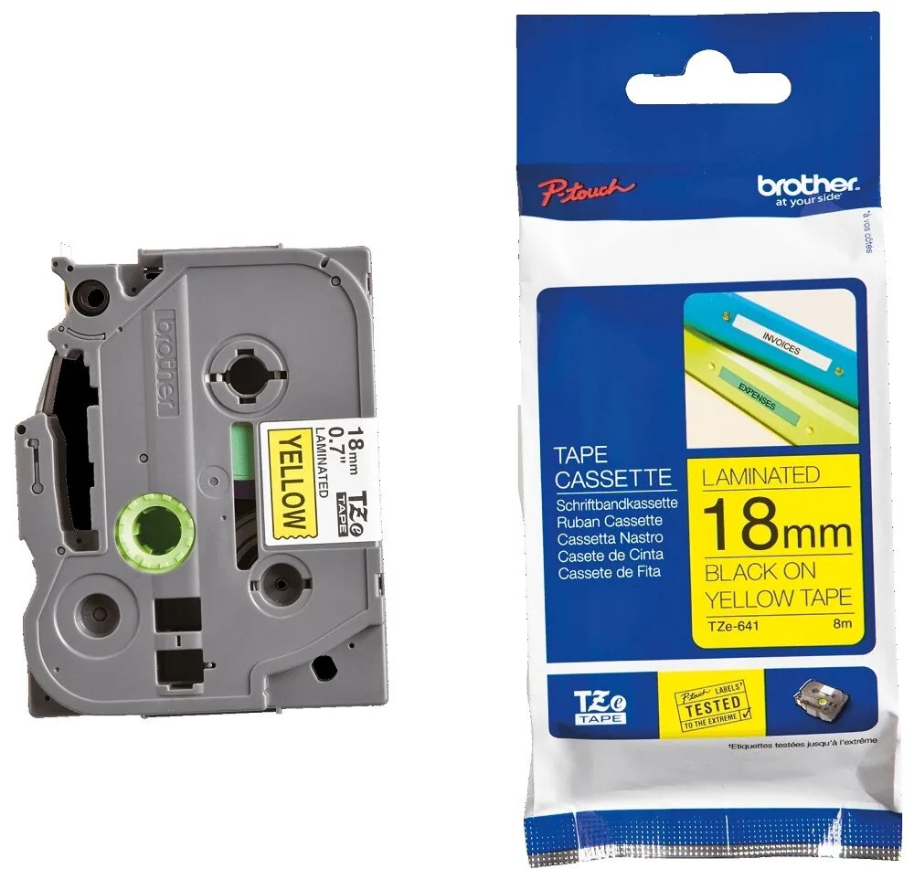 ЛЕНТА ЗА ЕТИКЕТНИ ПРИНТЕРИ BROTHER ТИП TZ - 18 mm x 800 m - BLACK ON WELLOW TAPE - PN TZE641