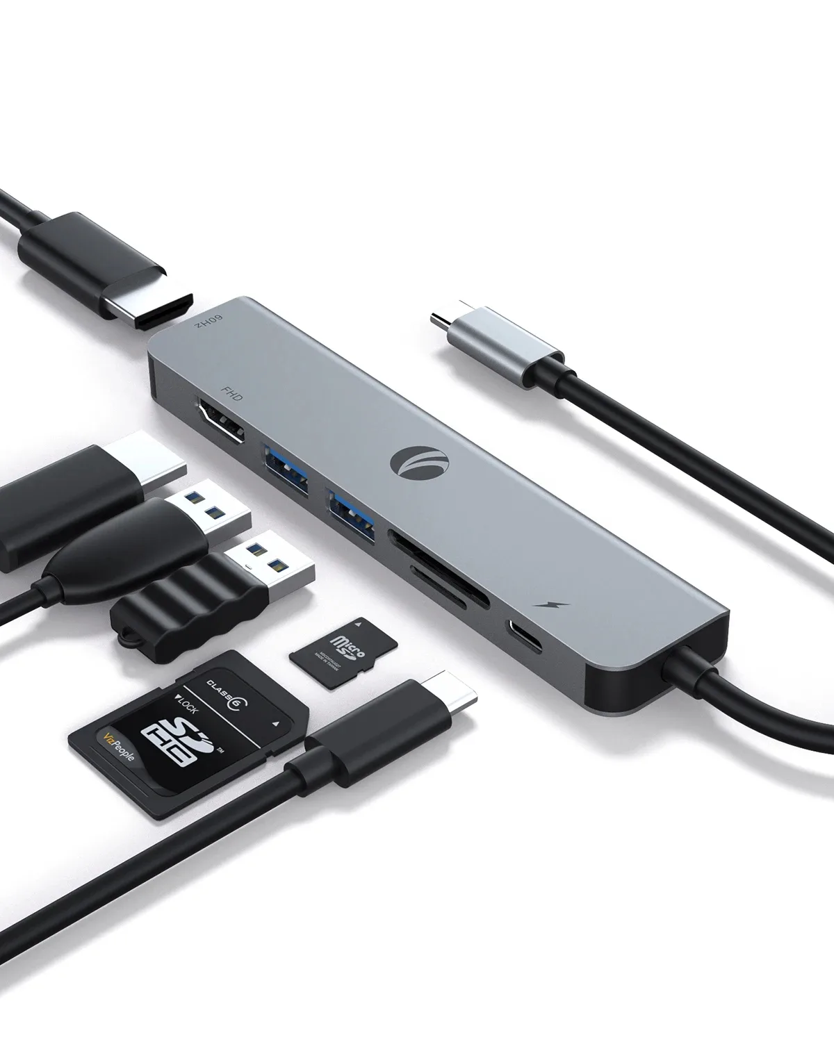 VCom докинг станция Docking Station Type-C 7-in-1 - CUE39 - PD3.0 100W HDMI x 2 USB3.0 x 2 SD