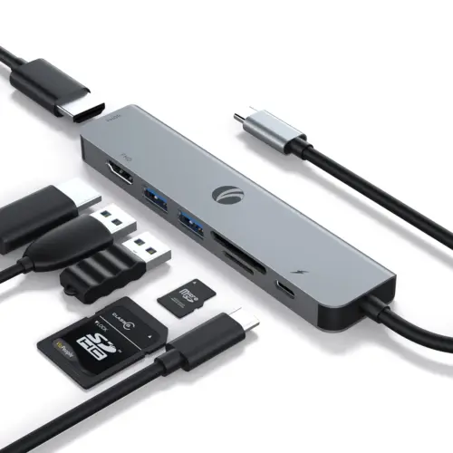 VCom докинг станция Docking Station Type-C 7-in-1 - CUE39 - PD3.0 100W HDMI x 2 USB3.0 x 2 SD