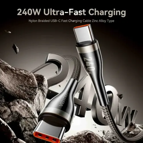 Alternative view of Vention кабел Cable - USB2.0 Type-C to Type-C - 5A Fast Charging, 240W, PD3.1, 1.2m -  CTYBAV