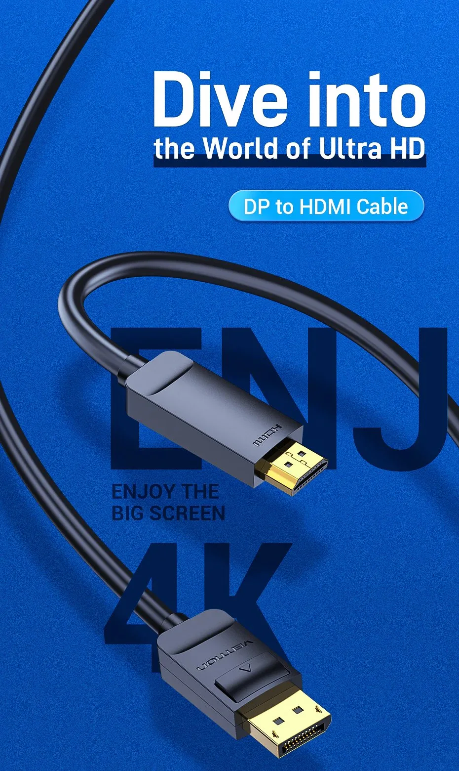 Vention кабел Cable DisplayPort to HDMI 3.0m - 4K, Gold Plated - HAGBI - Image 171