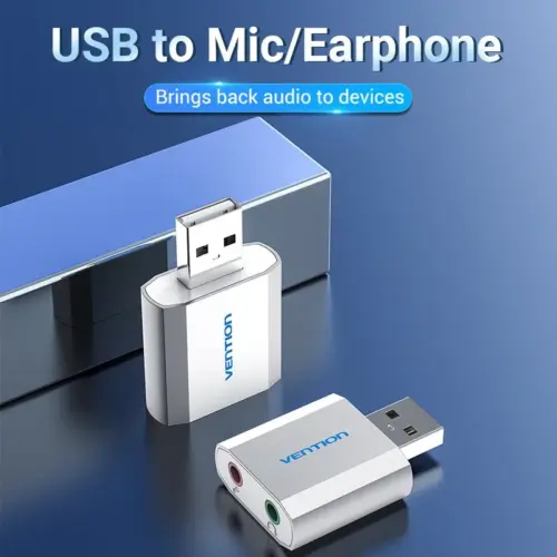 Alternative view of Vention външна звукова карта USB Sound card - Headphones, Mic, Silver - VAB-S13