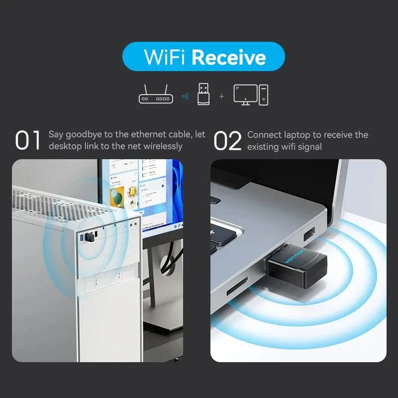 Vention безжичен адаптер WiFi USB adapter Dual Band, 650Mbps, Black - KDSB0 - Image 15