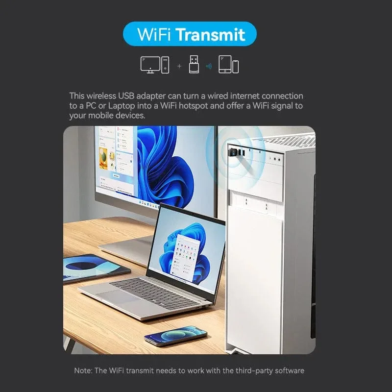 Vention безжичен адаптер WiFi USB adapter Dual Band, 650Mbps, Black - KDSB0 - Image 23