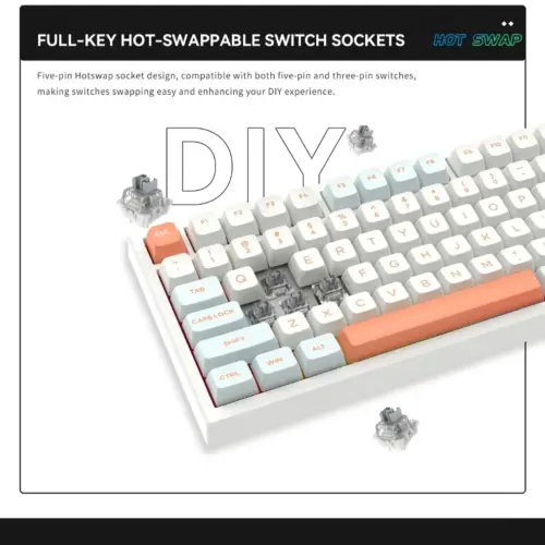 VGN безжична геймърска механична клавиатура Wireless Gaming Mechanical Keyboard – N75 PRO Jelly Orange – Azure Switches
