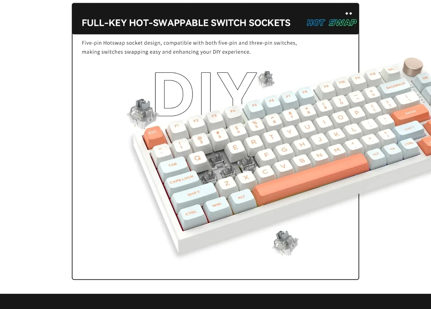 VGN безжична геймърска механична клавиатура Wireless Gaming Mechanical Keyboard - N75 PRO Jelly Orange - Azure Switches, RGB - Image 252