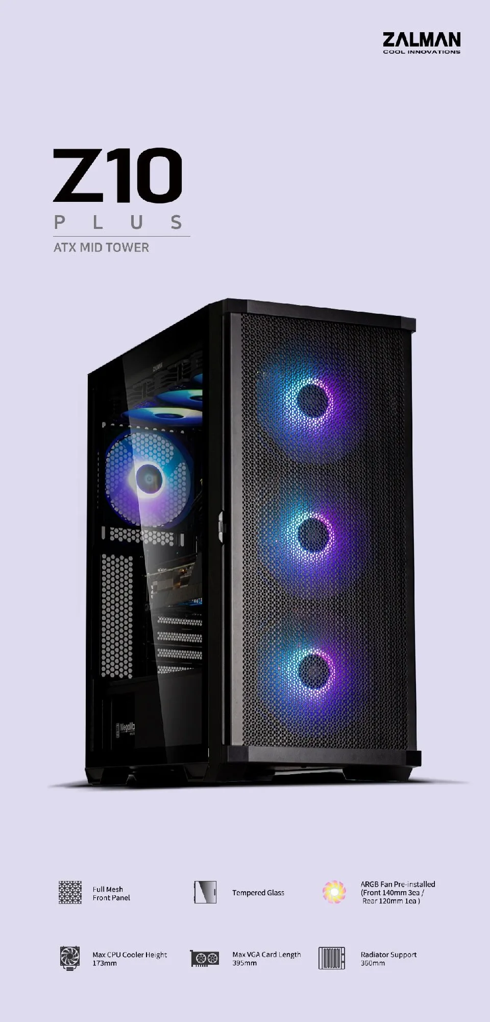 Zalman кутия Case EATX - Z10 PLUS - Tempered Glass - Image 182
