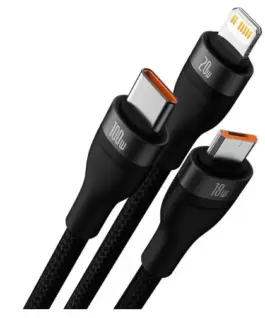 Alternative view of Кабел Baseus CASS030201 3в1 Flash Series USB към USB-C + micro USB + Lightning 100W 1.5м черен