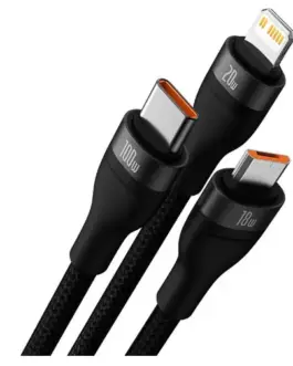 Alternative view of Кабел Baseus CASS030201 3в1 Flash Series USB към USB-C + micro USB + Lightning 100W 1.5м черен
