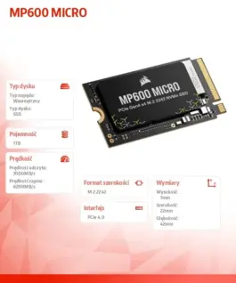 Alternative view of Corsair SSD 1TB MP600 MICRO 7000/6200 MB/s PCIe 4.0 x4 NVMe M.2 2242