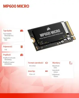 Alternative view of Corsair SSD 1TB MP600 MICRO 7000/6200 MB/s PCIe 4.0 x4 NVMe M.2 2242