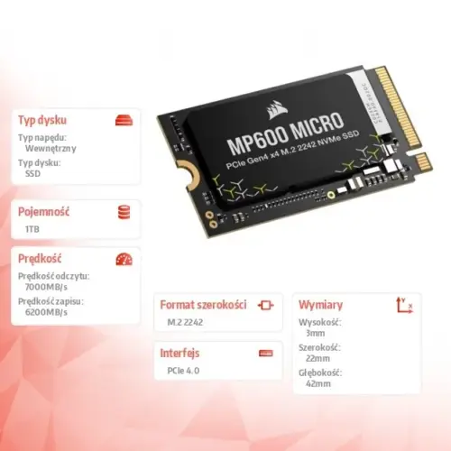 Alternative view of Corsair SSD 1TB MP600 MICRO 7000/6200 MB/s PCIe 4.0 x4 NVMe M.2 2242