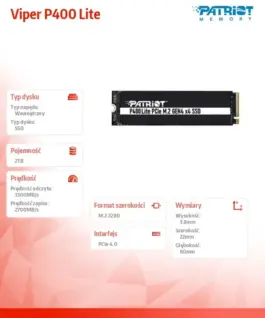 Patriot SSD drive 2TB Viper P400 Lite 3300/2700MB/s PCIe M.2 Gen 4×4