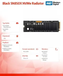 Western Digital SSD drive черен 1TB SN850X NVMe M.2 PCIe Radiator