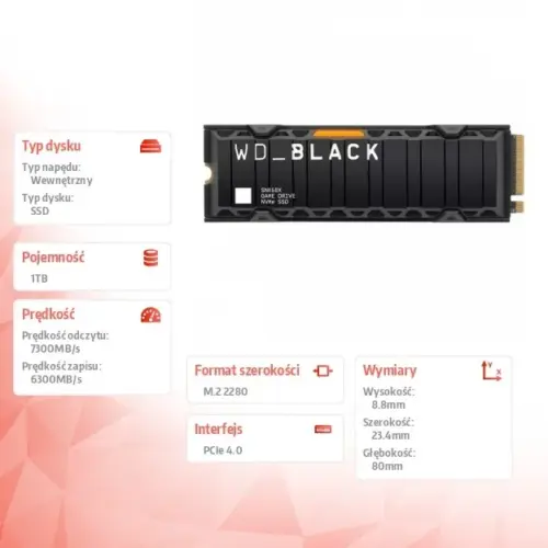 Western Digital SSD drive WD черен 1TB SN850X NVMe M.2 PCIe Radiator
