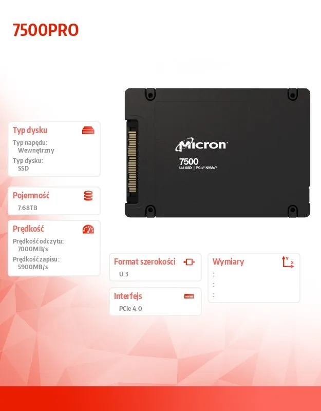 Micron SSD диск 7500PRO 7680GB NVMe U.3 15mm Single Pack - Image 2