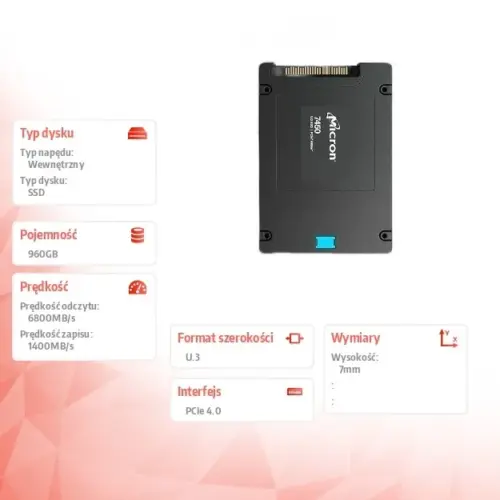 Alternative view of Micron SSD drive 7450 PRO 960GB NVMe U.3 7mm Single pack