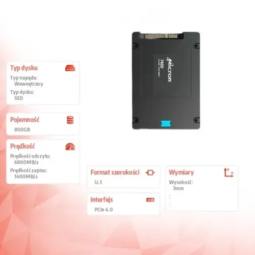 Alternative view of Micron SSD drive 7450 MAX 800GB NVMe U.3 7mm Single Pack